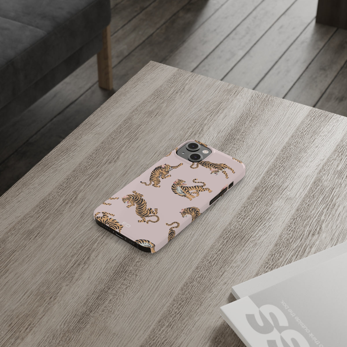 Leopard with Roses Slim Case for iPhone 14, showcasing a stylish design with a glossy finish and slim profile.