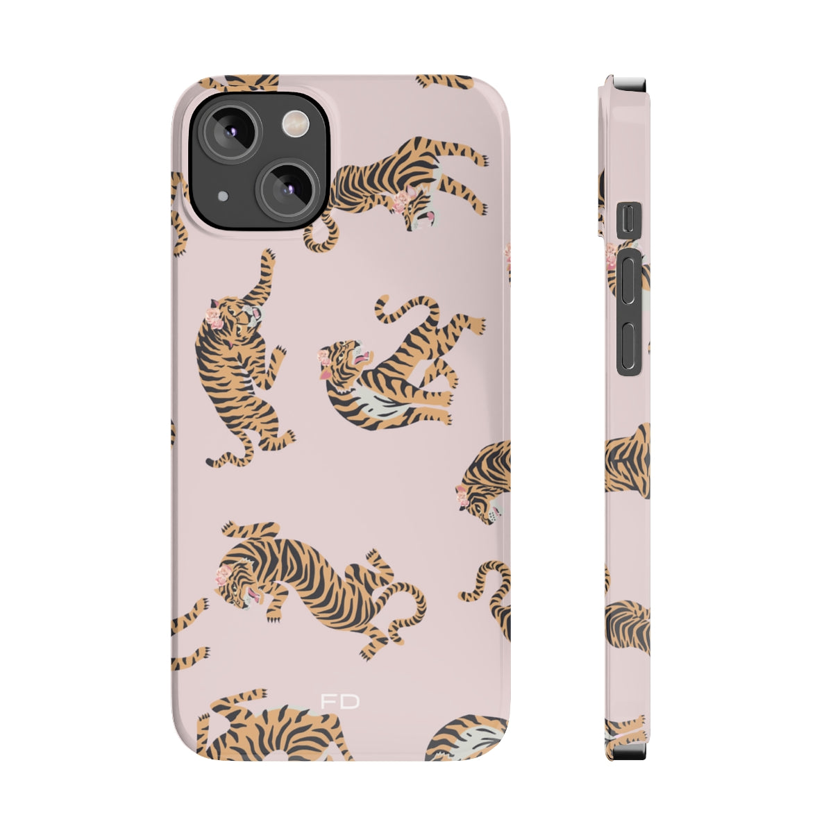 Leopard with Roses Slim Case for iPhone 14, showcasing a stylish design with a glossy finish and slim profile.