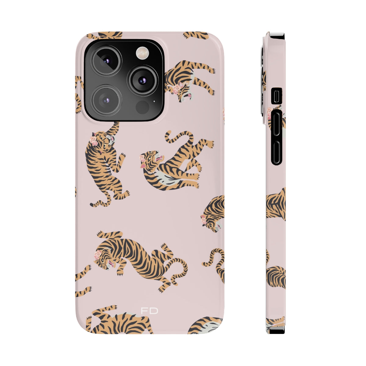 Leopard with Roses Slim Case for iPhone 14, showcasing a stylish design with a glossy finish and slim profile.