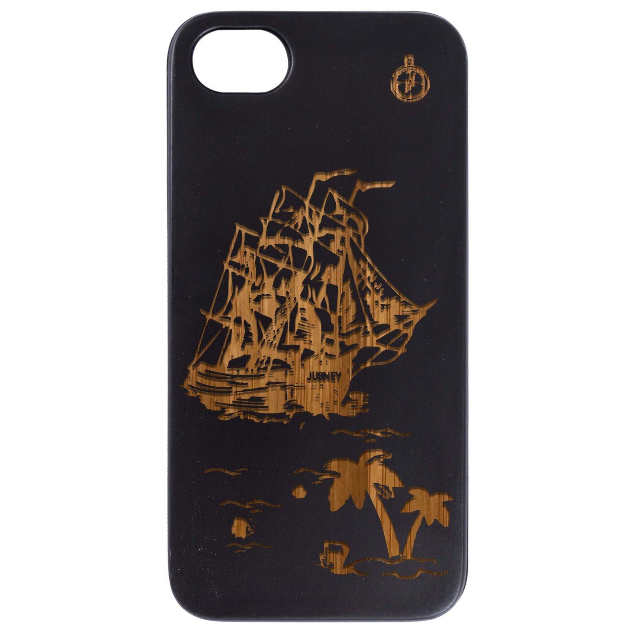 Lost Is Land Engraved wooden phone case showcasing unique laser-engraved design and natural wood finish.