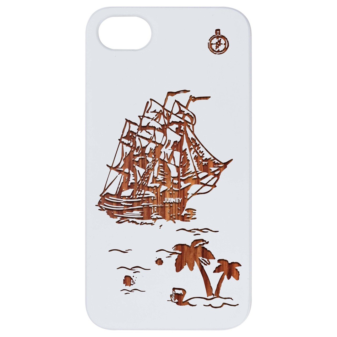 Lost Is Land Engraved wooden phone case showcasing unique laser-engraved design and natural wood finish.