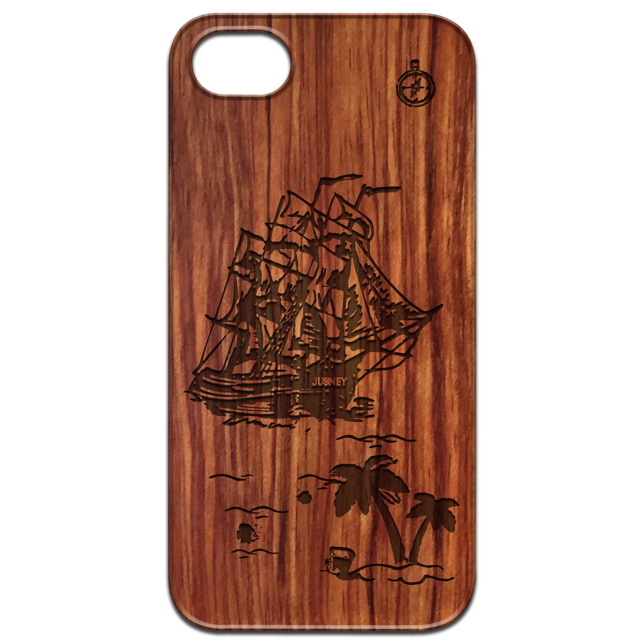 Lost Is Land Engraved wooden phone case showcasing unique laser-engraved design and natural wood finish.