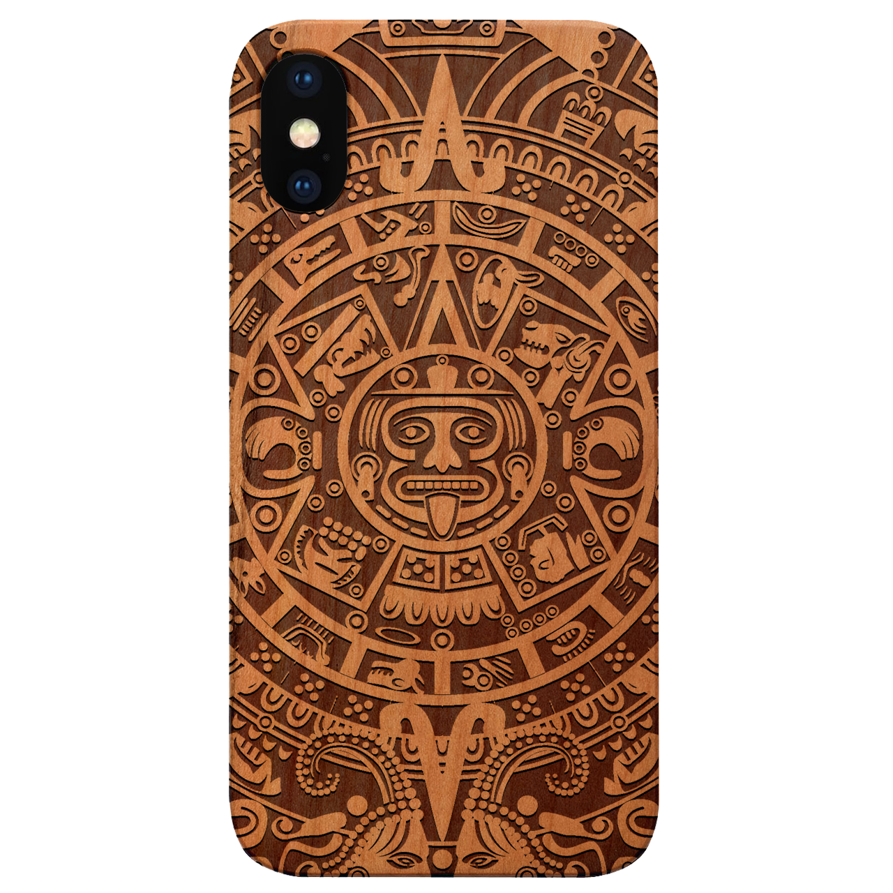 Mayan Calendar 1 - Engraved wooden phone case showcasing intricate design and durable materials.