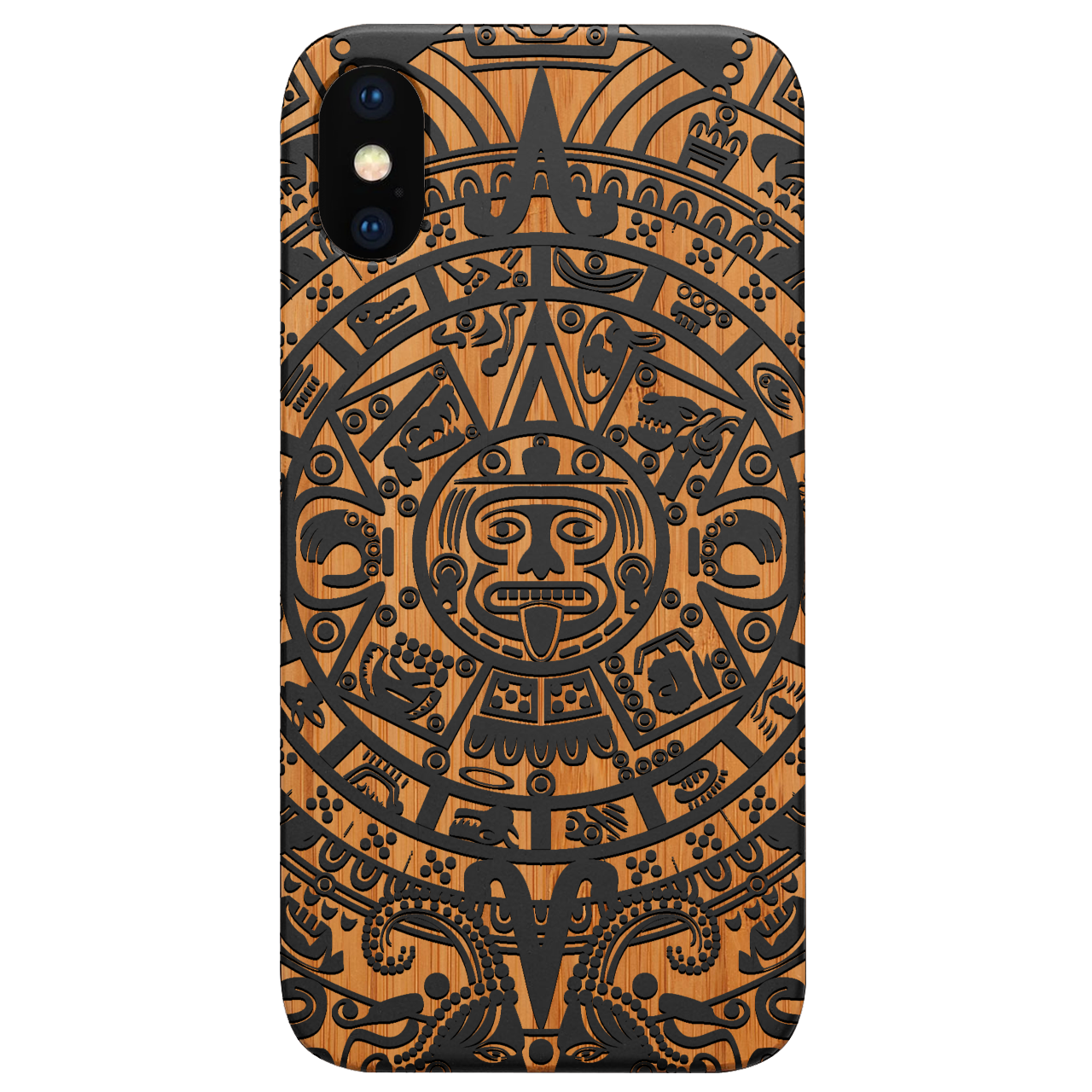 Mayan Calendar 1 - Engraved wooden phone case showcasing intricate design and durable materials.