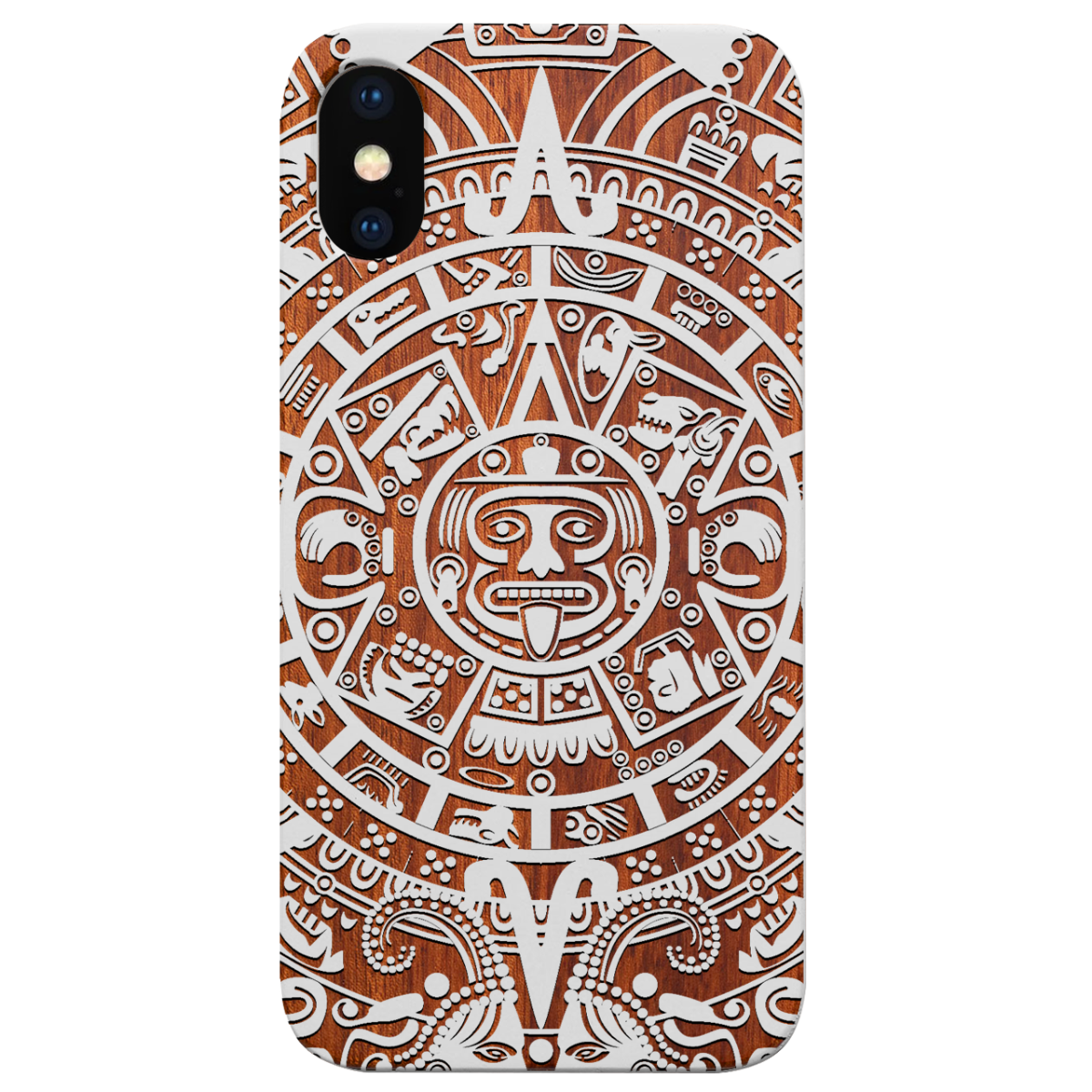 Mayan Calendar 1 - Engraved wooden phone case showcasing intricate design and durable materials.