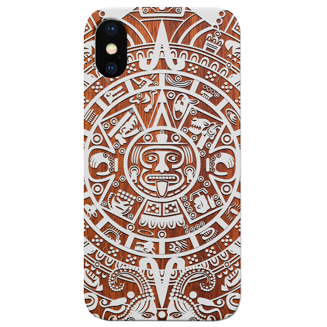 Mayan Calendar 1 - Engraved wooden phone case showcasing intricate design and durable materials.