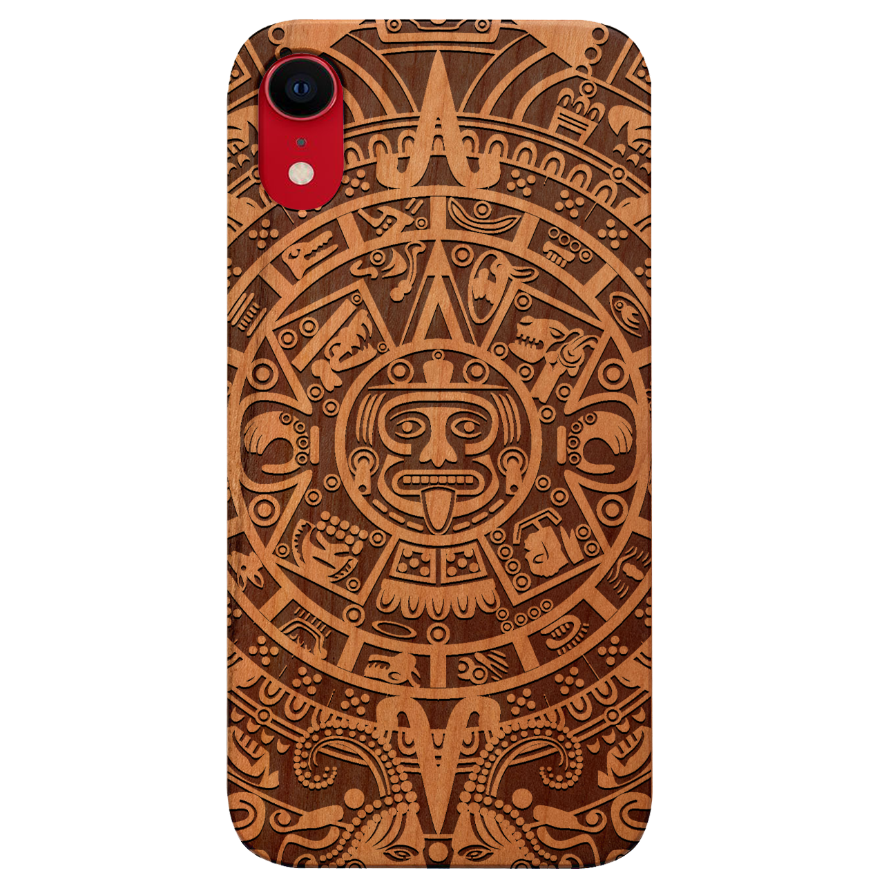 Mayan Calendar 1 - Engraved wooden phone case showcasing intricate design and durable materials.