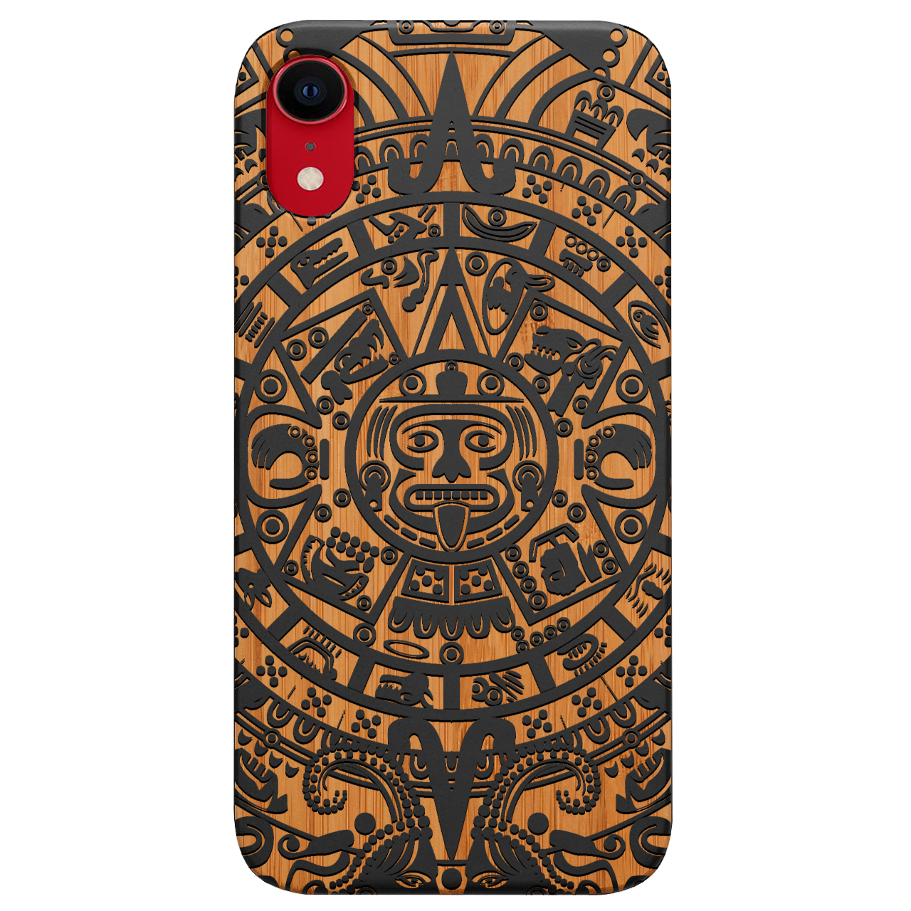 Mayan Calendar 1 - Engraved wooden phone case showcasing intricate design and durable materials.