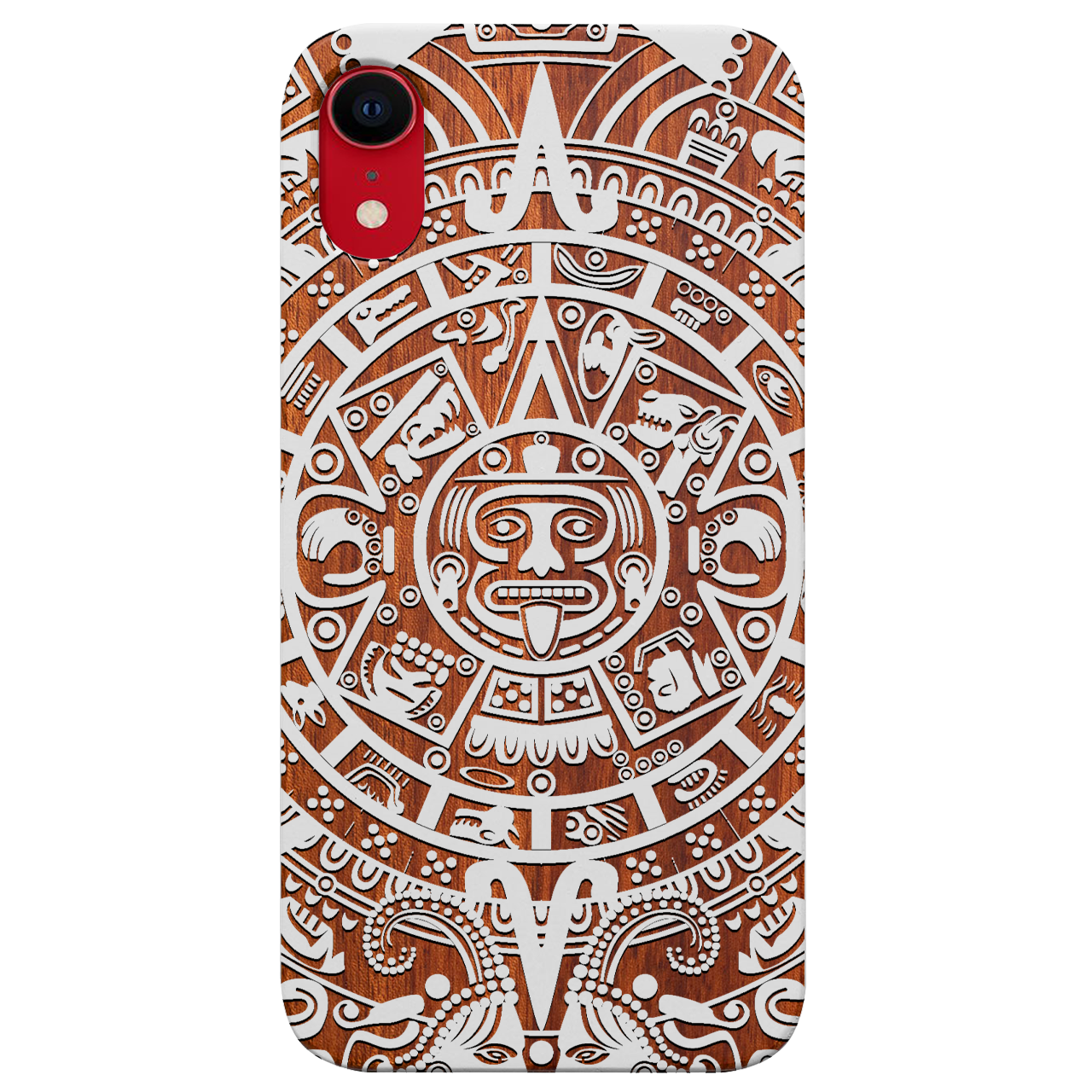 Mayan Calendar 1 - Engraved wooden phone case showcasing intricate design and durable materials.