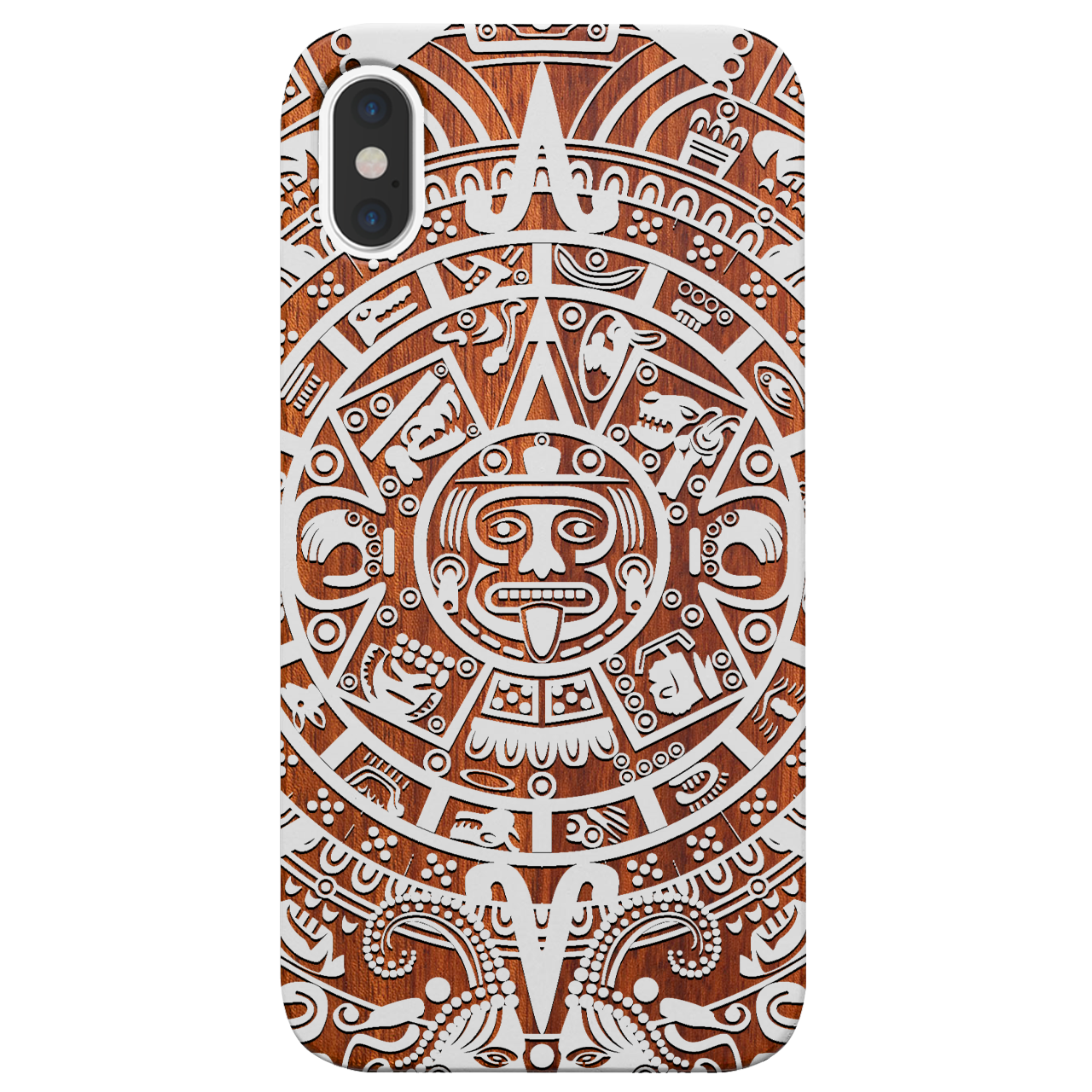 Mayan Calendar 1 - Engraved wooden phone case showcasing intricate design and durable materials.