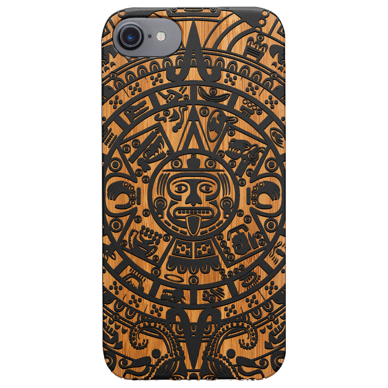 Mayan Calendar 1 - Engraved wooden phone case showcasing intricate design and durable materials.