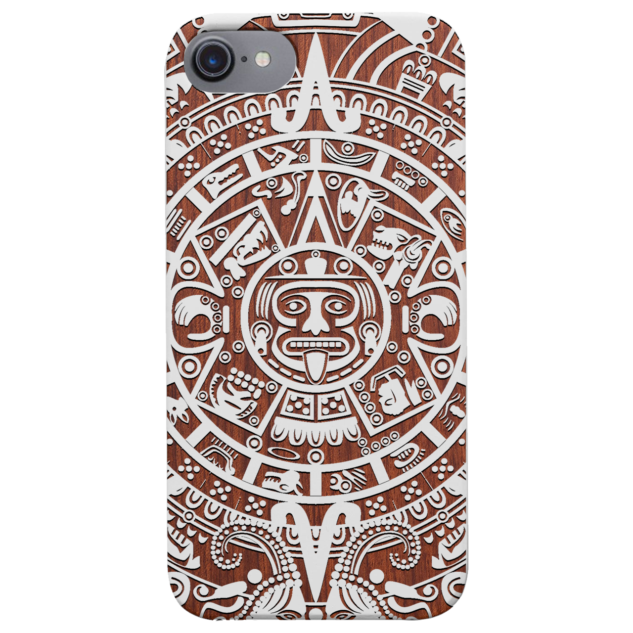 Mayan Calendar 1 - Engraved wooden phone case showcasing intricate design and durable materials.