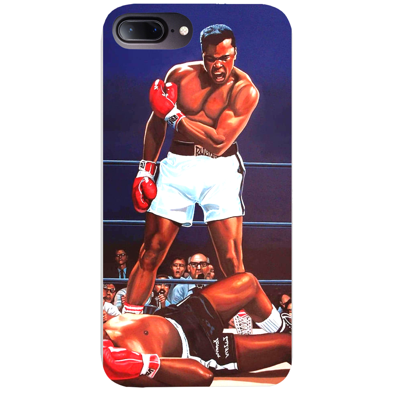 Muhammad Ali UV Color Printed phone case featuring a vibrant design on a wooden surface, showcasing durability and style.