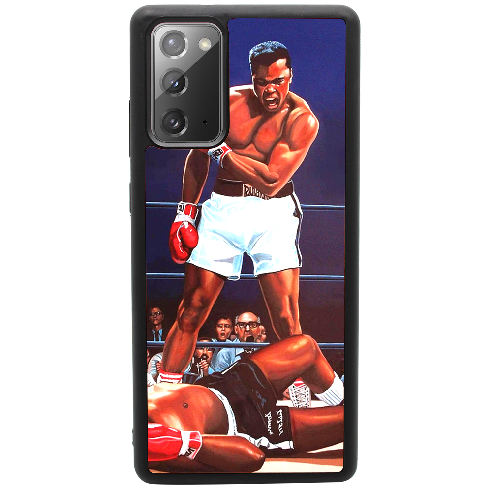 Muhammad Ali UV Color Printed phone case featuring a vibrant design on a wooden surface, showcasing durability and style.