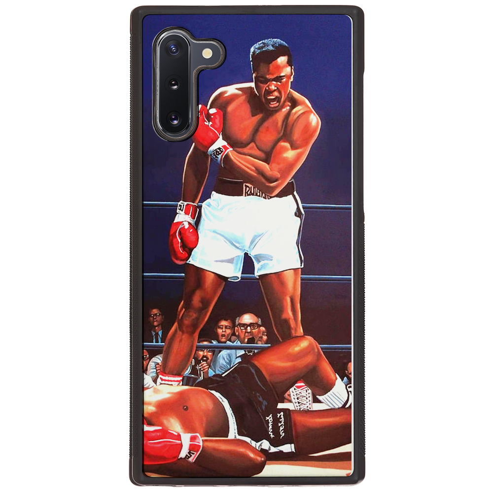 Muhammad Ali UV Color Printed phone case featuring a vibrant design on a wooden surface, showcasing durability and style.