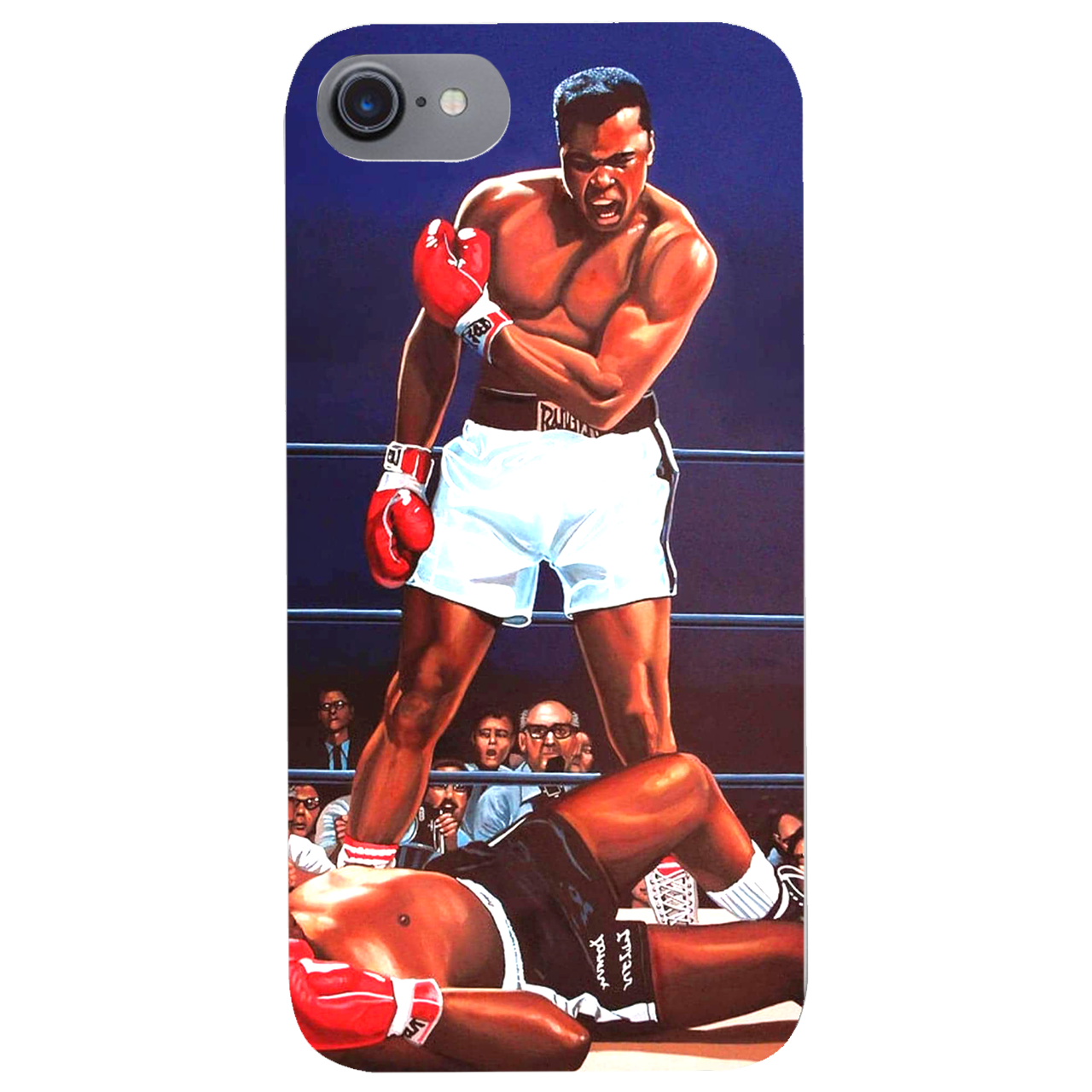 Muhammad Ali UV Color Printed phone case featuring a vibrant design on a wooden surface, showcasing durability and style.