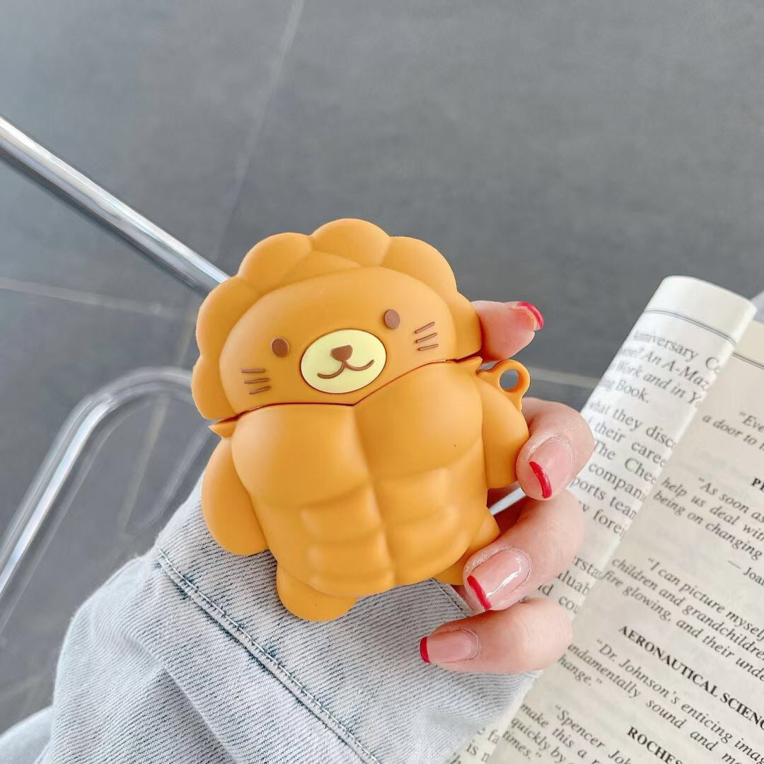 Muscle Bear Cartoon Silicone Earphone Case in vibrant colors featuring a cute bear design, perfect for AirPods protection.