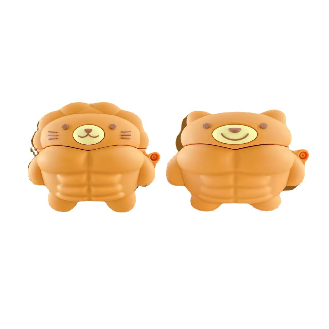 Muscle Bear Cartoon Silicone Earphone Case in vibrant colors featuring a cute bear design, perfect for AirPods protection.