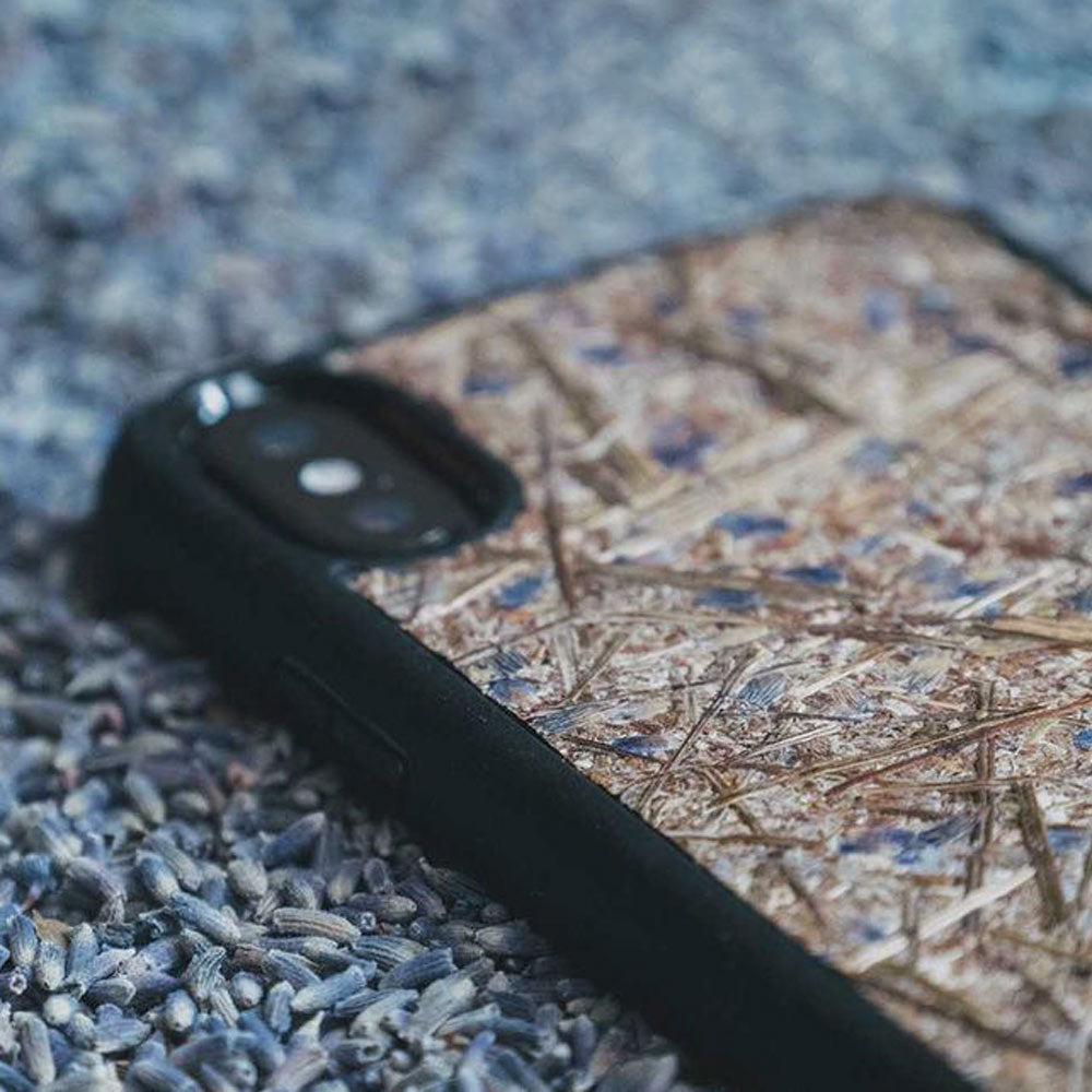 Organic Lavender Phone Case showcasing hand-picked lavender buds, eco-friendly design, and modern aesthetics.