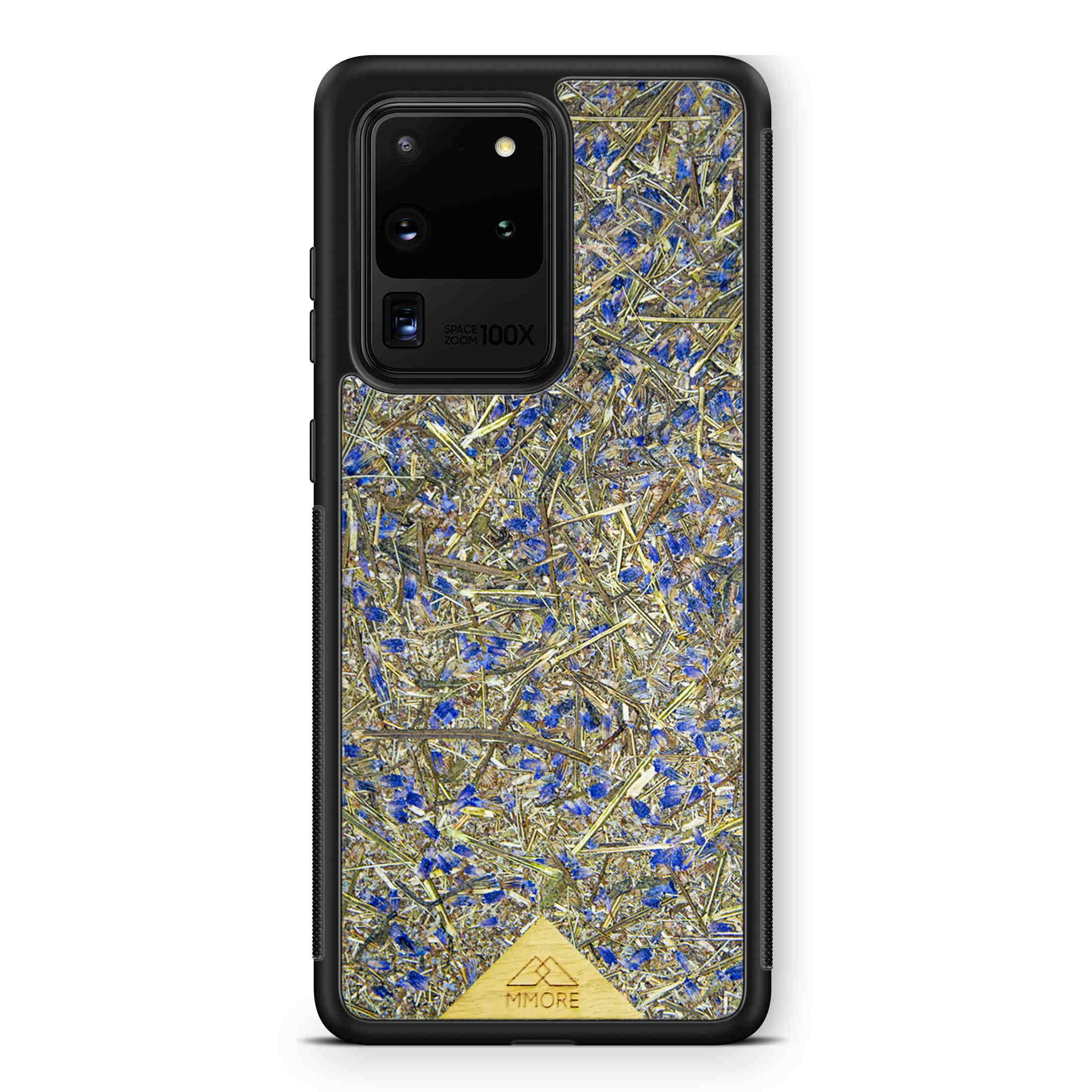 Organic Lavender Phone Case showcasing hand-picked lavender buds, eco-friendly design, and modern aesthetics.