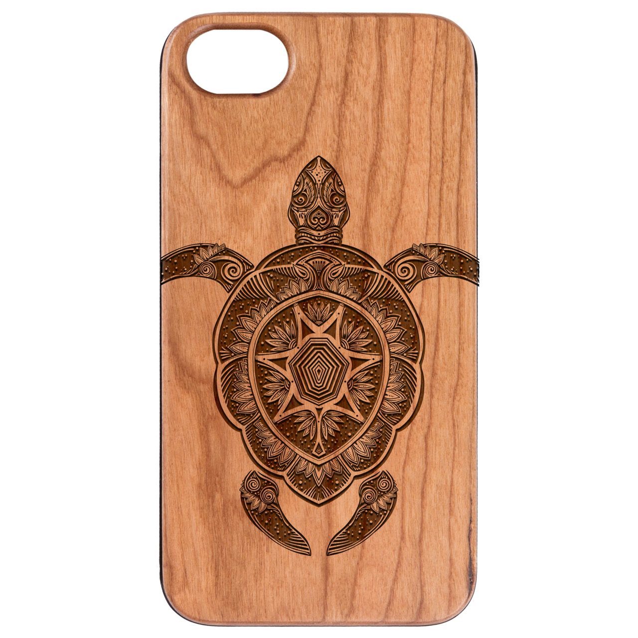 Ornate Turtle - Engraved wooden phone case showcasing intricate laser-engraved design and durable construction.