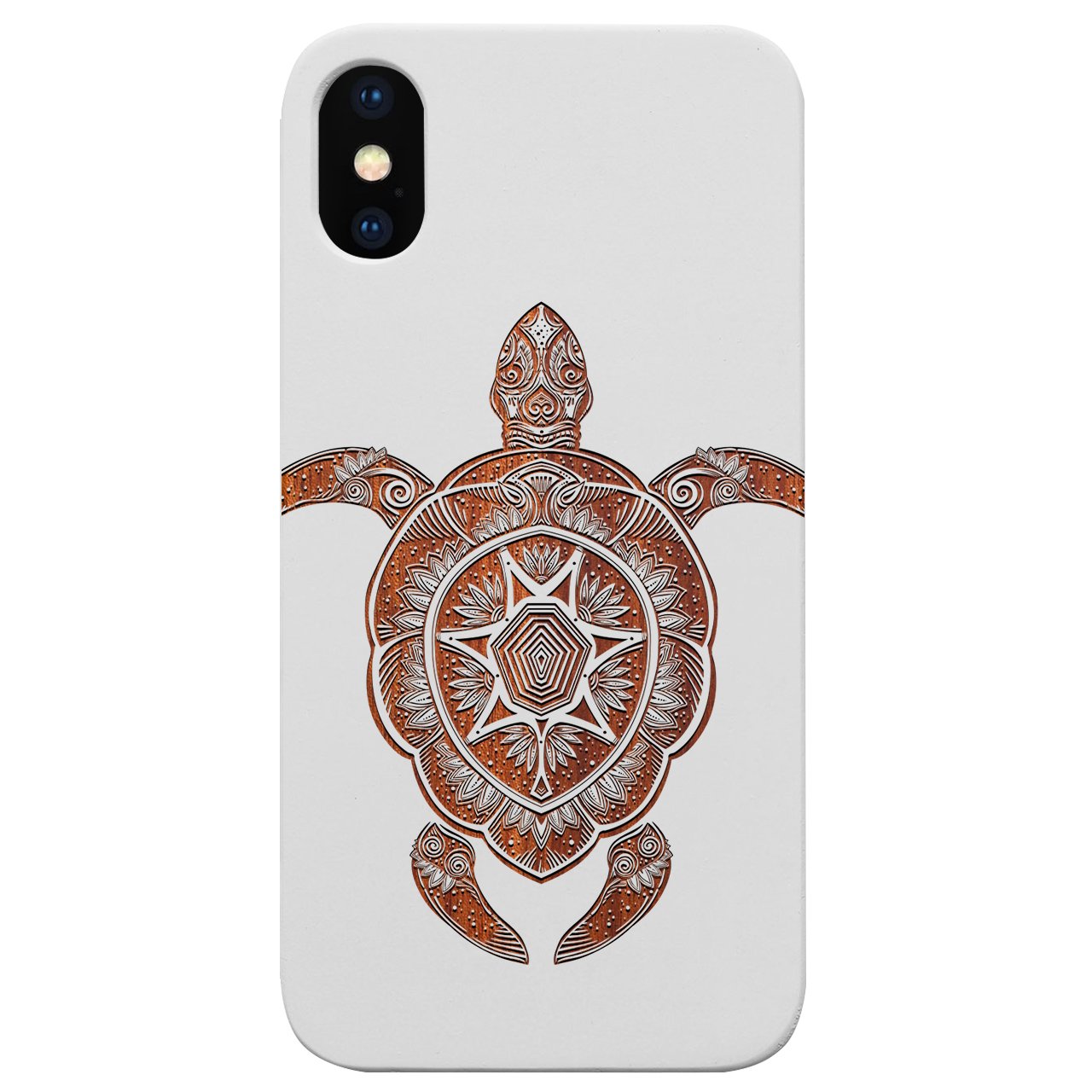 Ornate Turtle - Engraved wooden phone case showcasing intricate laser-engraved design and durable construction.