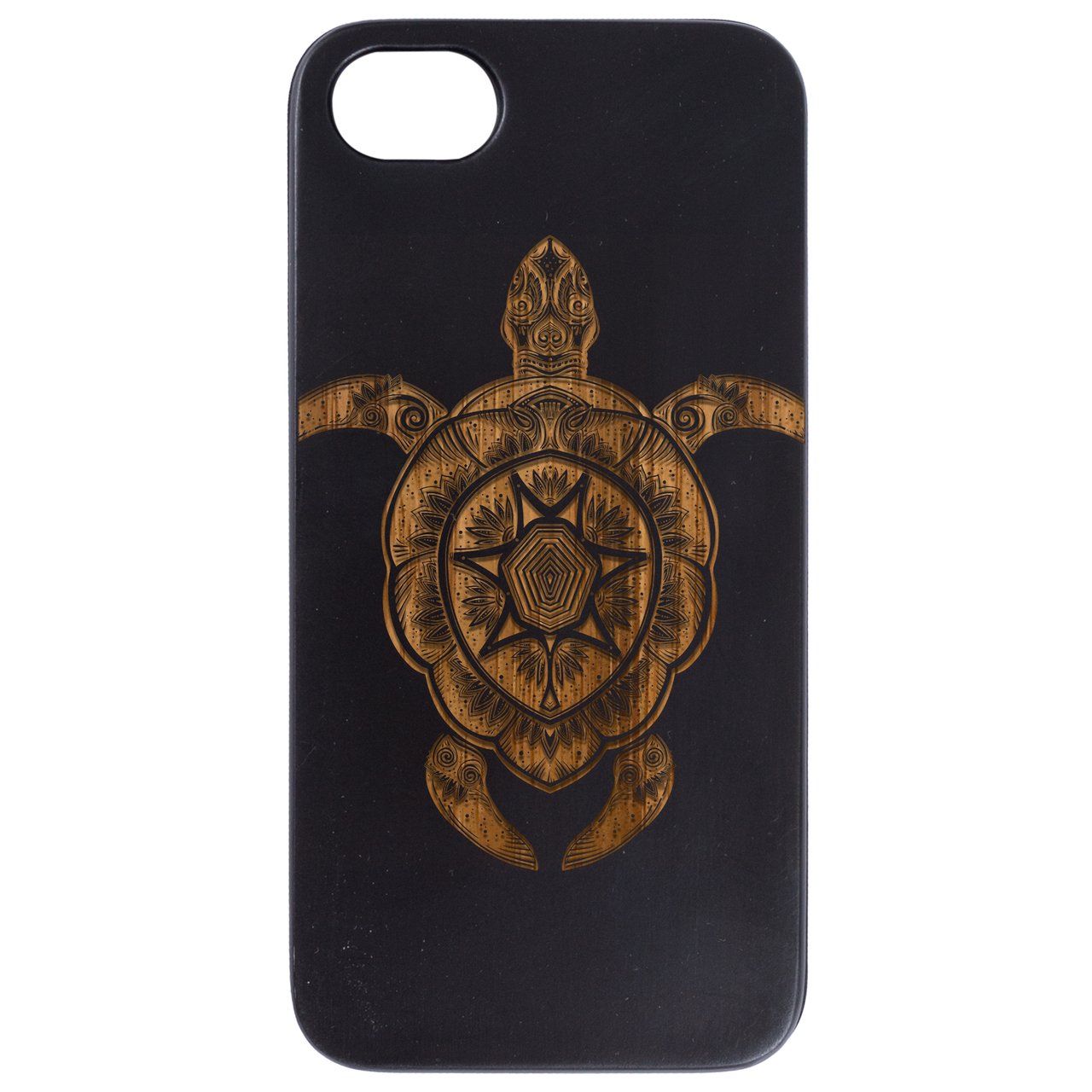 Ornate Turtle - Engraved wooden phone case showcasing intricate laser-engraved design and durable construction.