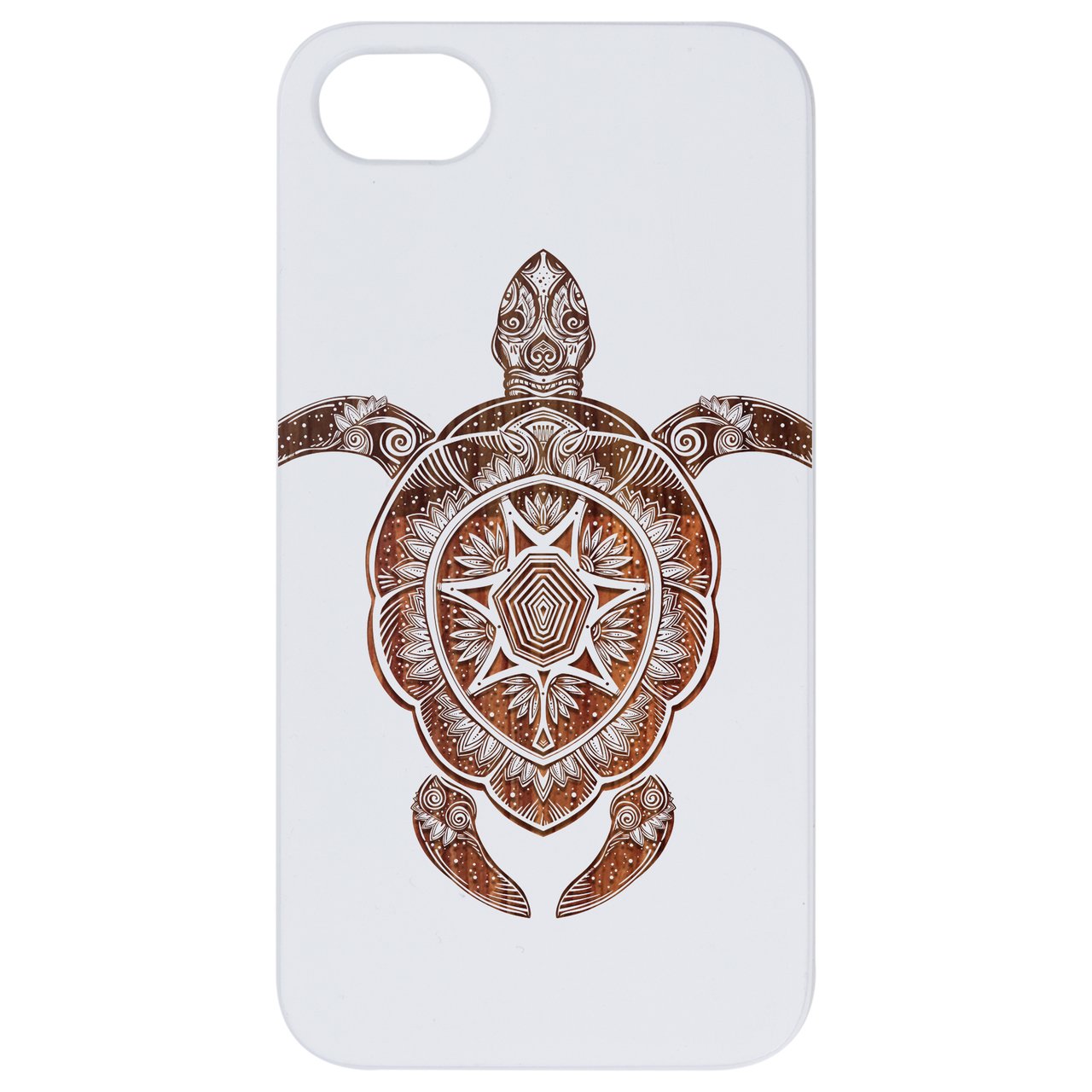 Ornate Turtle - Engraved wooden phone case showcasing intricate laser-engraved design and durable construction.