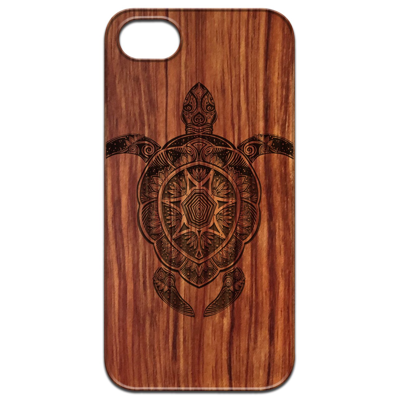 Ornate Turtle - Engraved wooden phone case showcasing intricate laser-engraved design and durable construction.