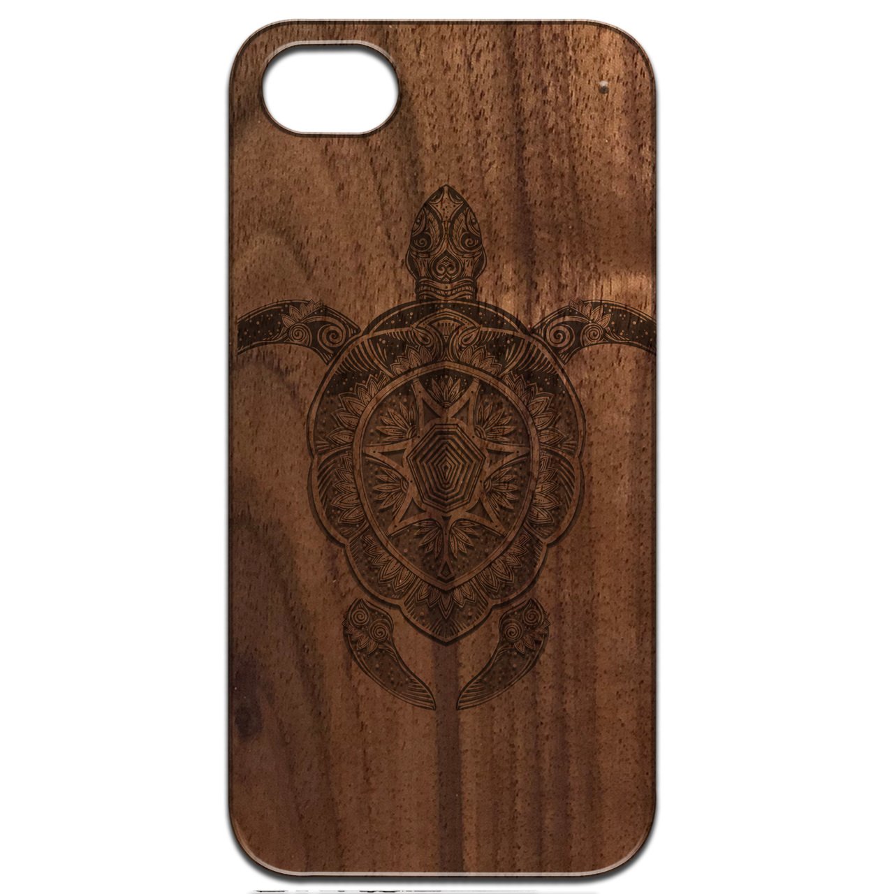 Ornate Turtle - Engraved wooden phone case showcasing intricate laser-engraved design and durable construction.