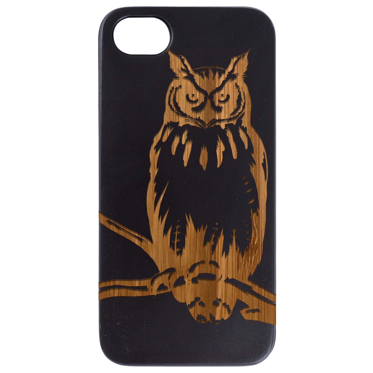 Owl 1 Engraved wooden phone case showcasing unique laser-engraved design and natural wood finish.