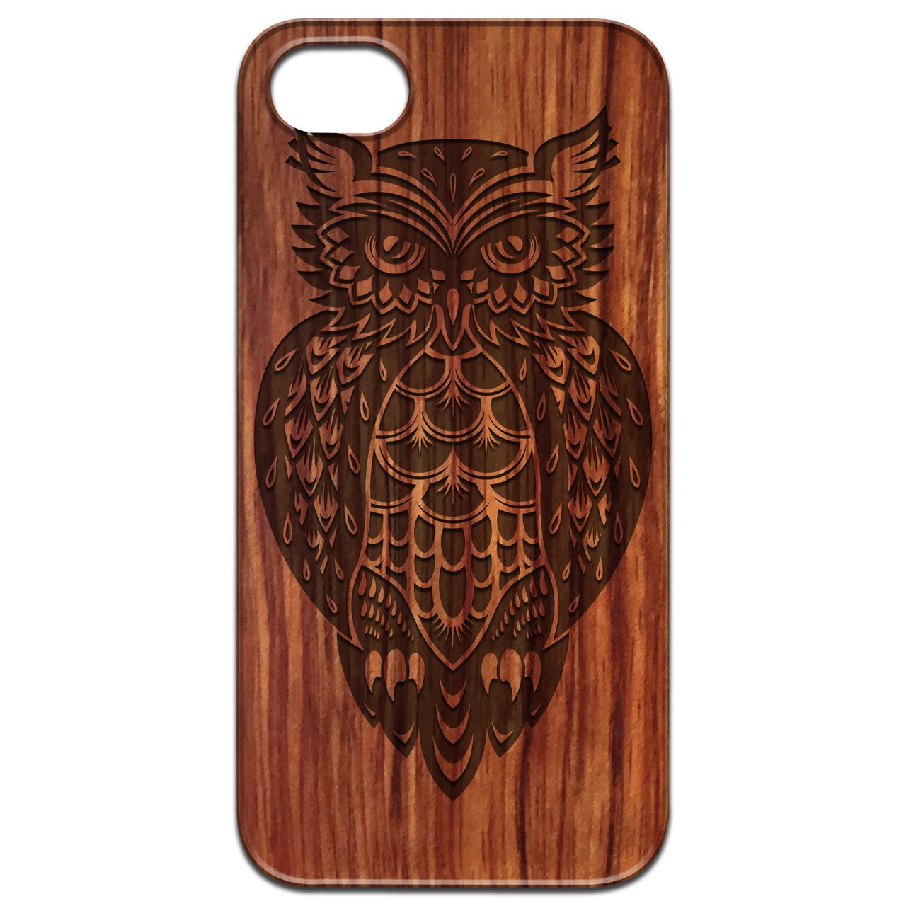 Owl 3 Engraved wooden phone case showcasing unique laser-engraved design and natural wood finish.