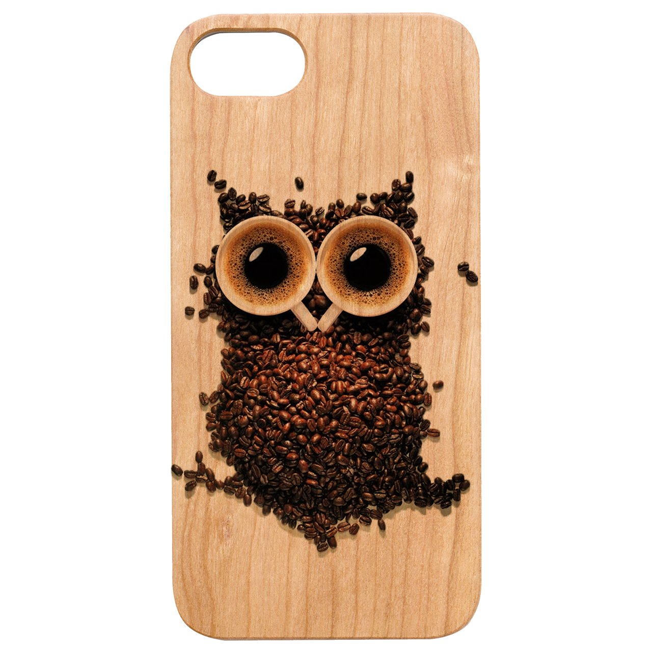 Owl Coffee UV Color Printed phone case featuring unique wood design and durable construction for iPhone and Samsung models.