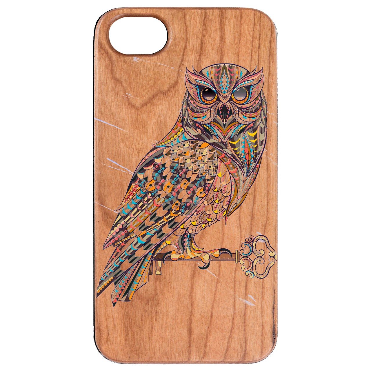 Owl UV Color Printed phone case showcasing unique wood craftsmanship and vibrant designs.