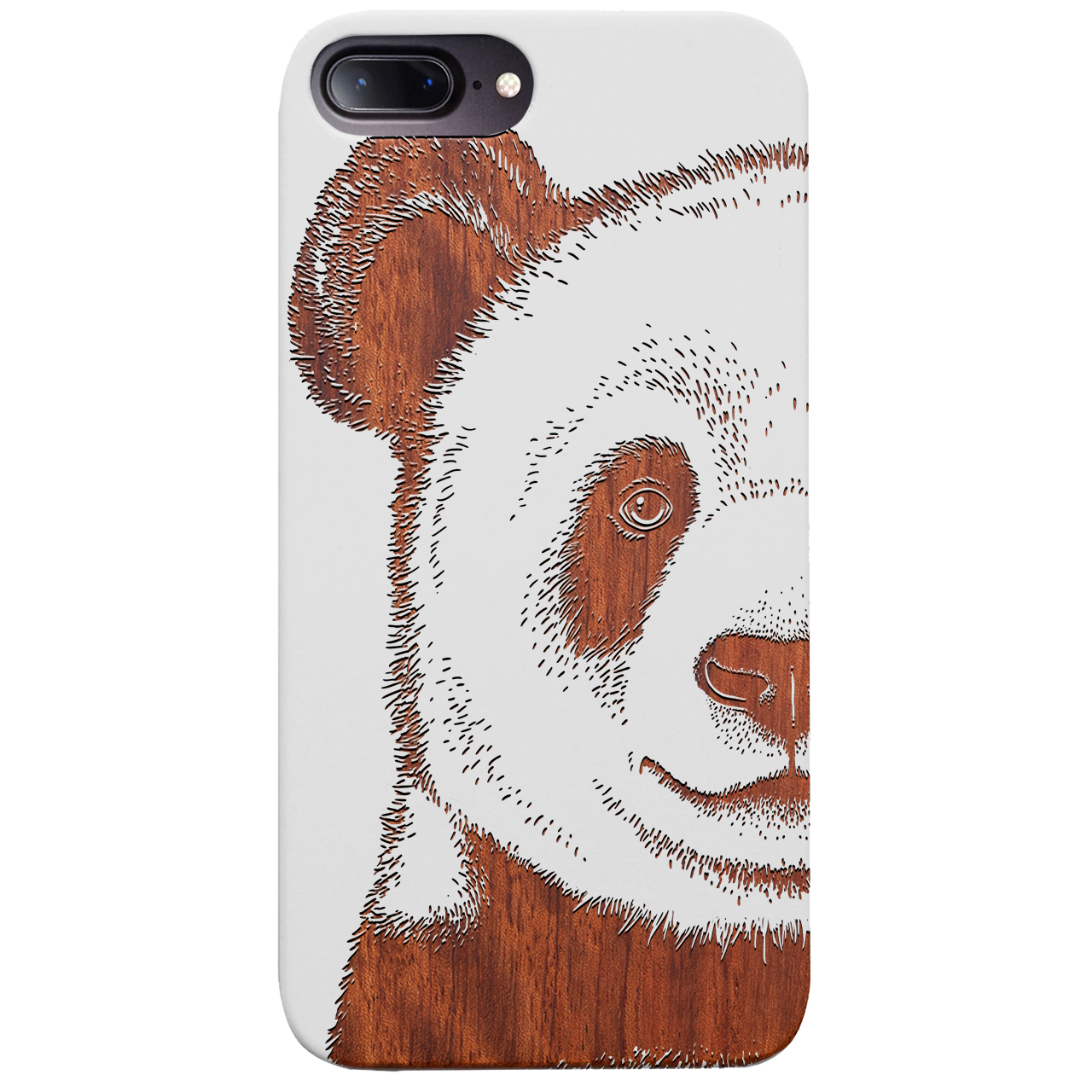 Panda - Engraved wooden phone case showcasing unique laser-engraved design and natural wood finish.