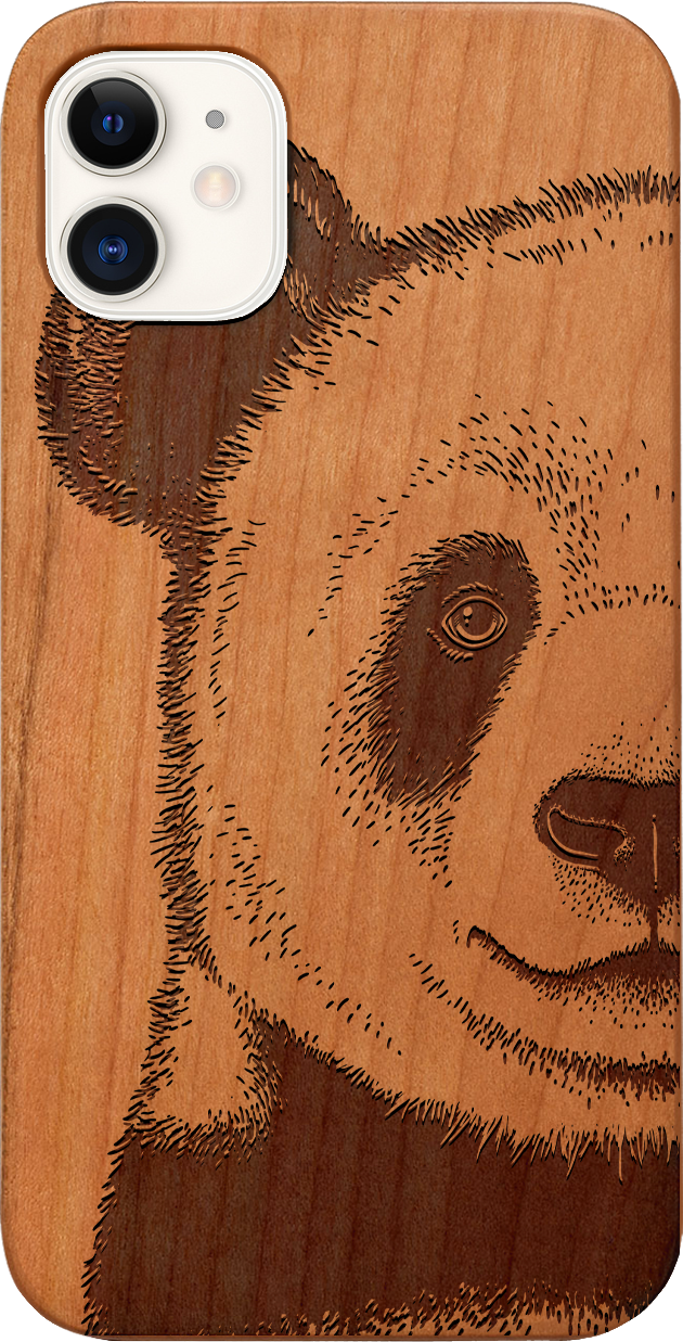 Panda - Engraved wooden phone case showcasing unique laser-engraved design and natural wood finish.