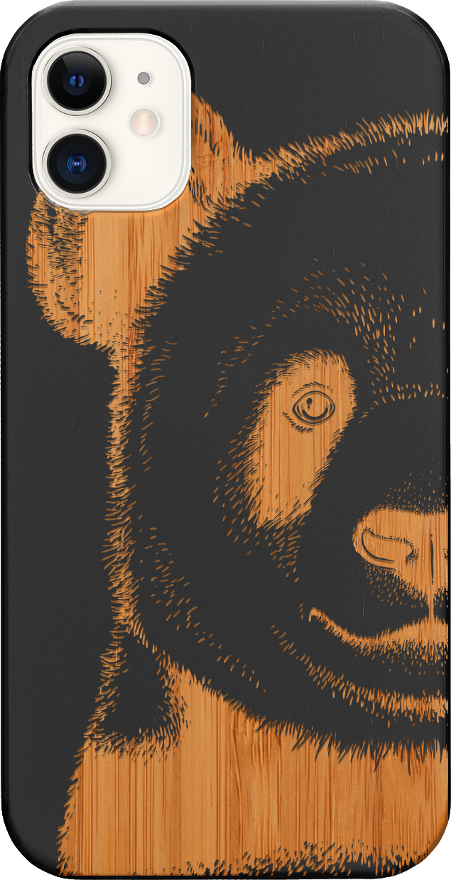 Panda - Engraved wooden phone case showcasing unique laser-engraved design and natural wood finish.