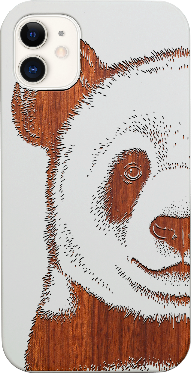 Panda - Engraved wooden phone case showcasing unique laser-engraved design and natural wood finish.