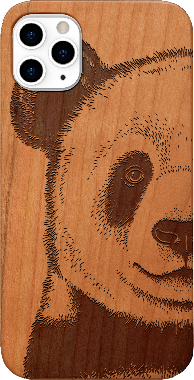 Panda - Engraved wooden phone case showcasing unique laser-engraved design and natural wood finish.