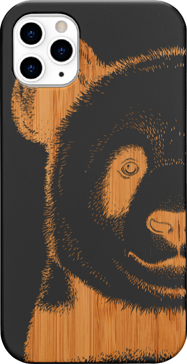 Panda - Engraved wooden phone case showcasing unique laser-engraved design and natural wood finish.