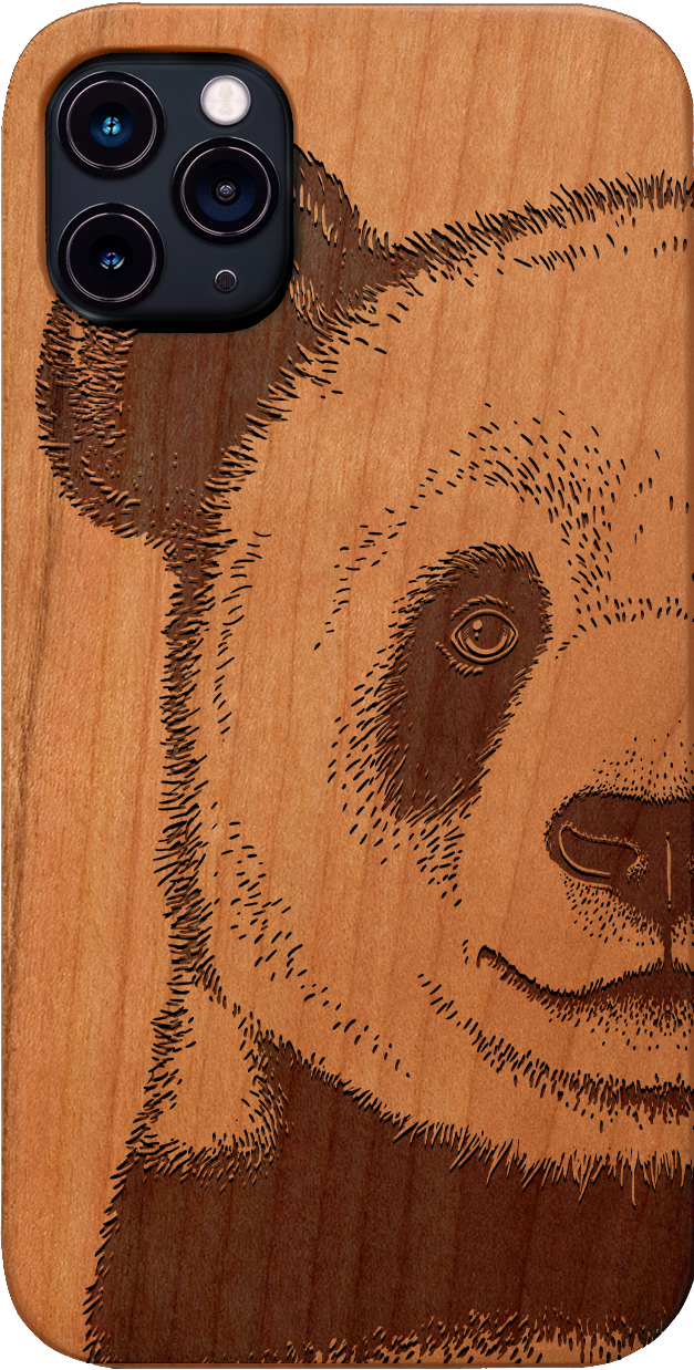 Panda - Engraved wooden phone case showcasing unique laser-engraved design and natural wood finish.