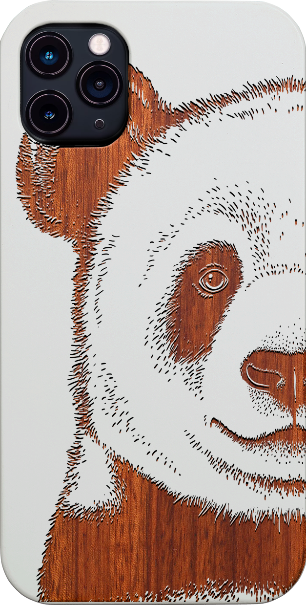 Panda - Engraved wooden phone case showcasing unique laser-engraved design and natural wood finish.