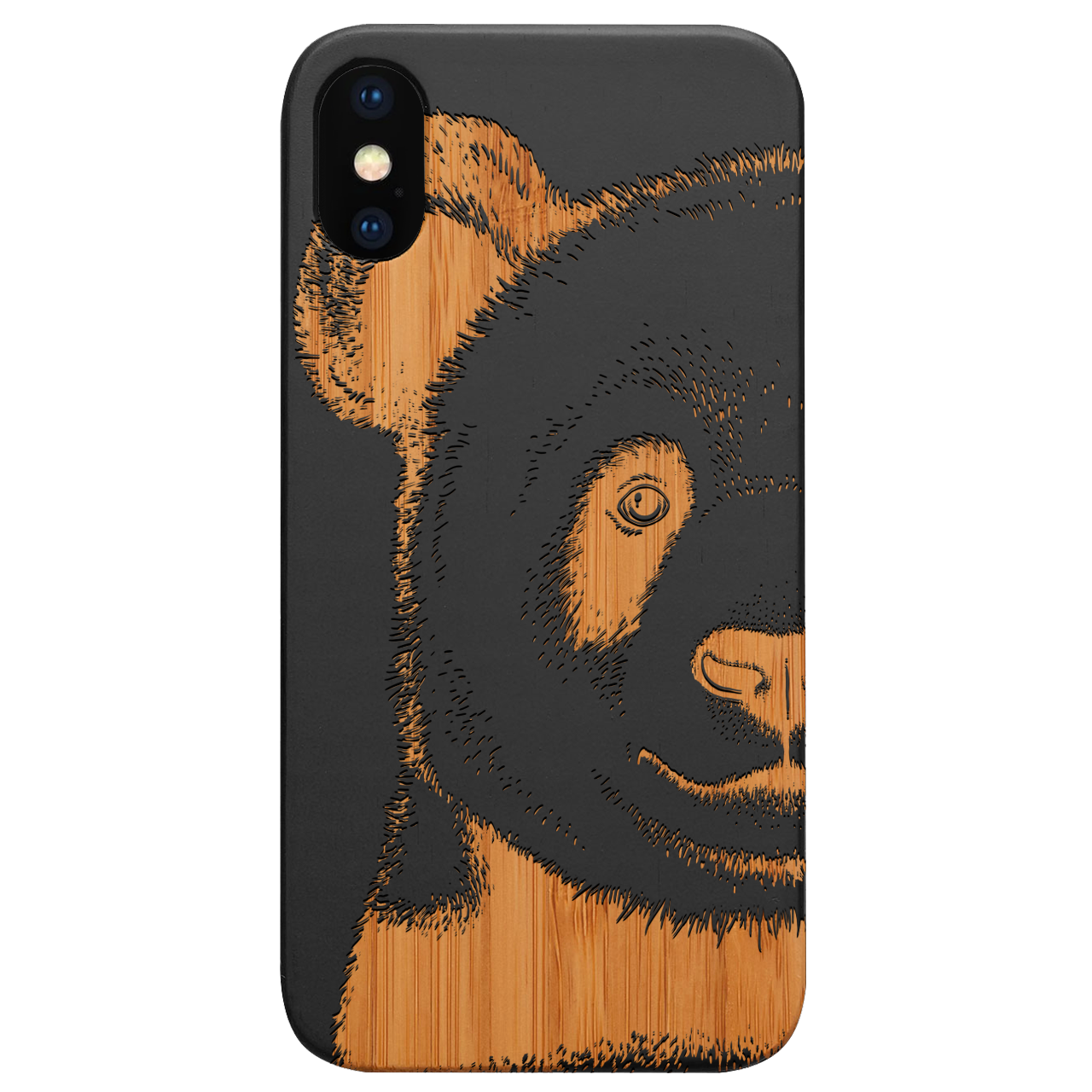 Panda - Engraved wooden phone case showcasing unique laser-engraved design and natural wood finish.