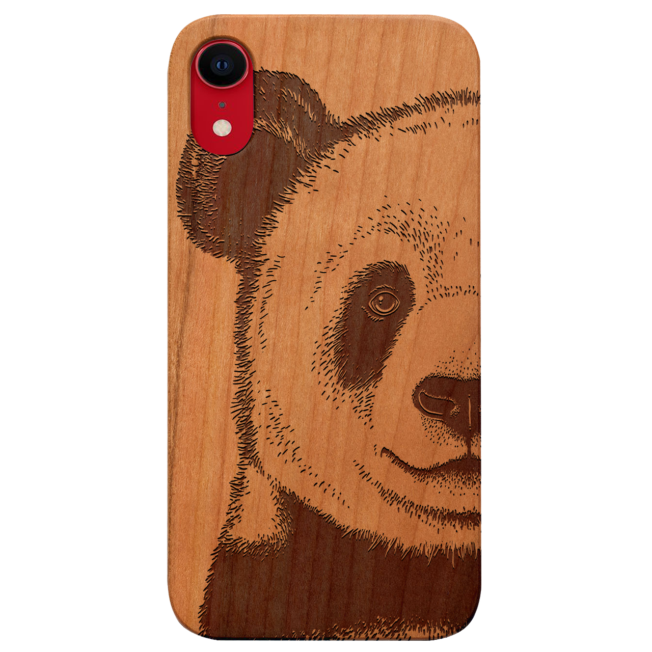 Panda - Engraved wooden phone case showcasing unique laser-engraved design and natural wood finish.