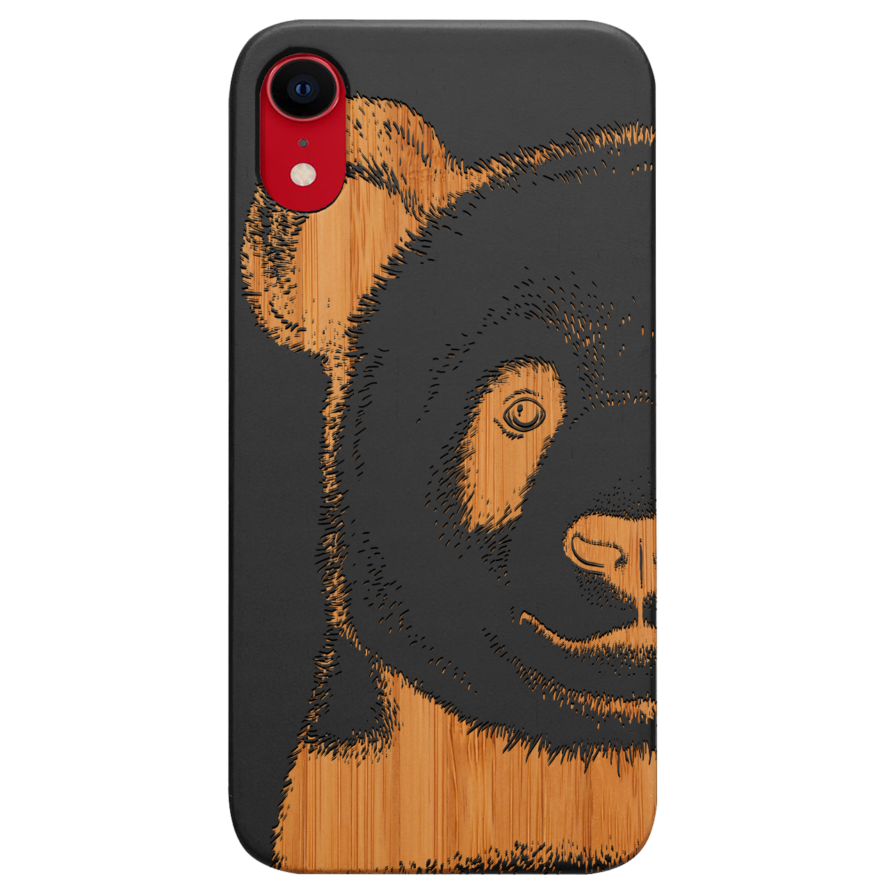 Panda - Engraved wooden phone case showcasing unique laser-engraved design and natural wood finish.