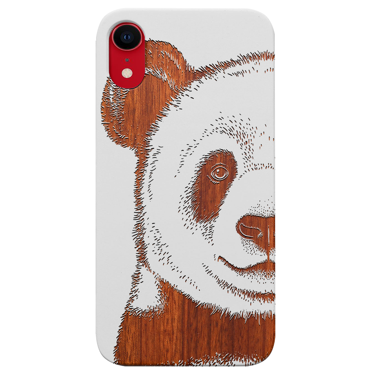 Panda - Engraved wooden phone case showcasing unique laser-engraved design and natural wood finish.