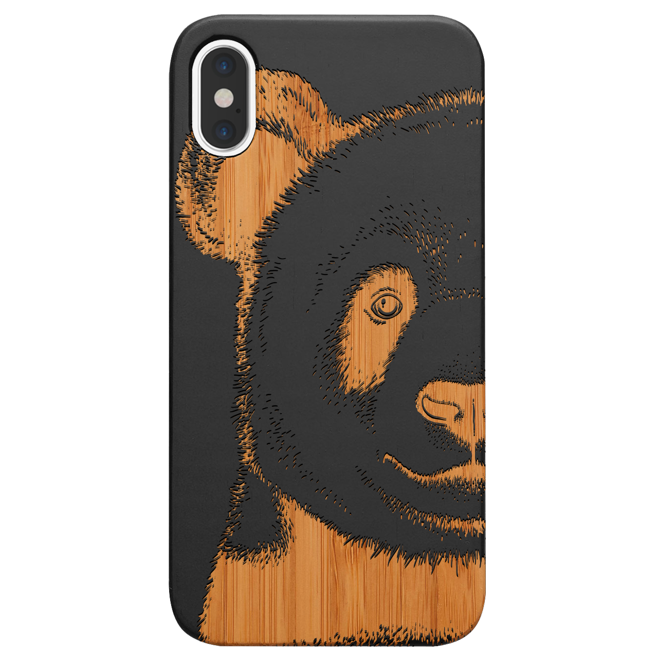 Panda - Engraved wooden phone case showcasing unique laser-engraved design and natural wood finish.