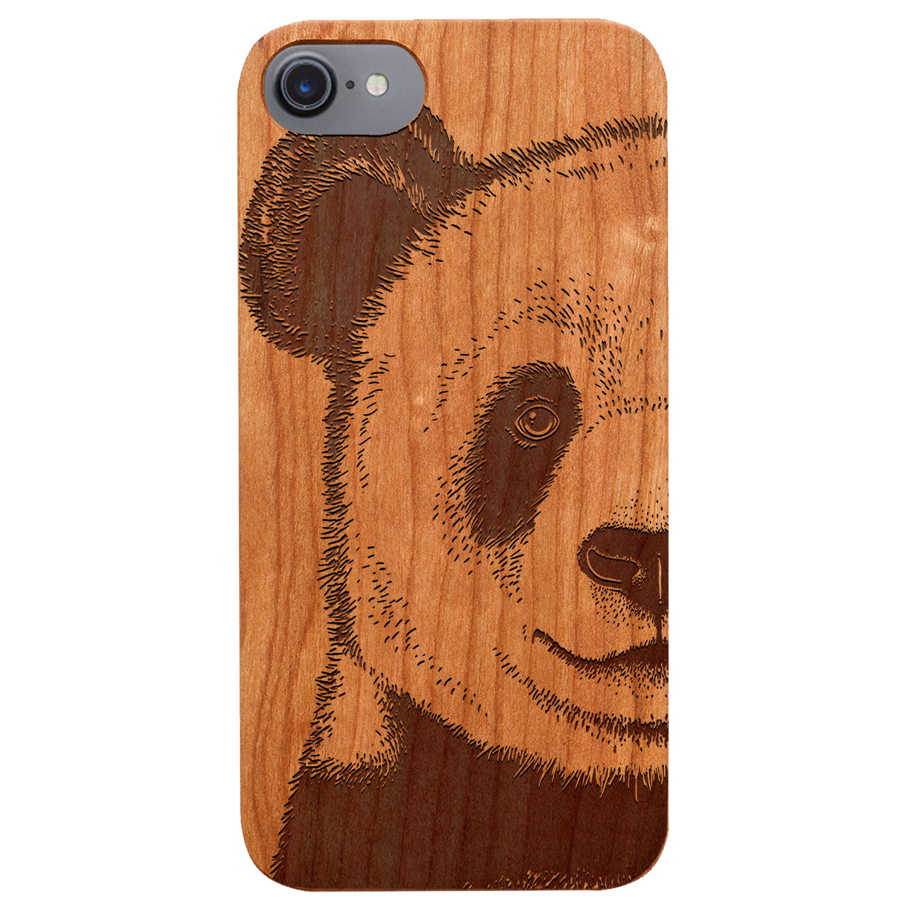 Panda - Engraved wooden phone case showcasing unique laser-engraved design and natural wood finish.