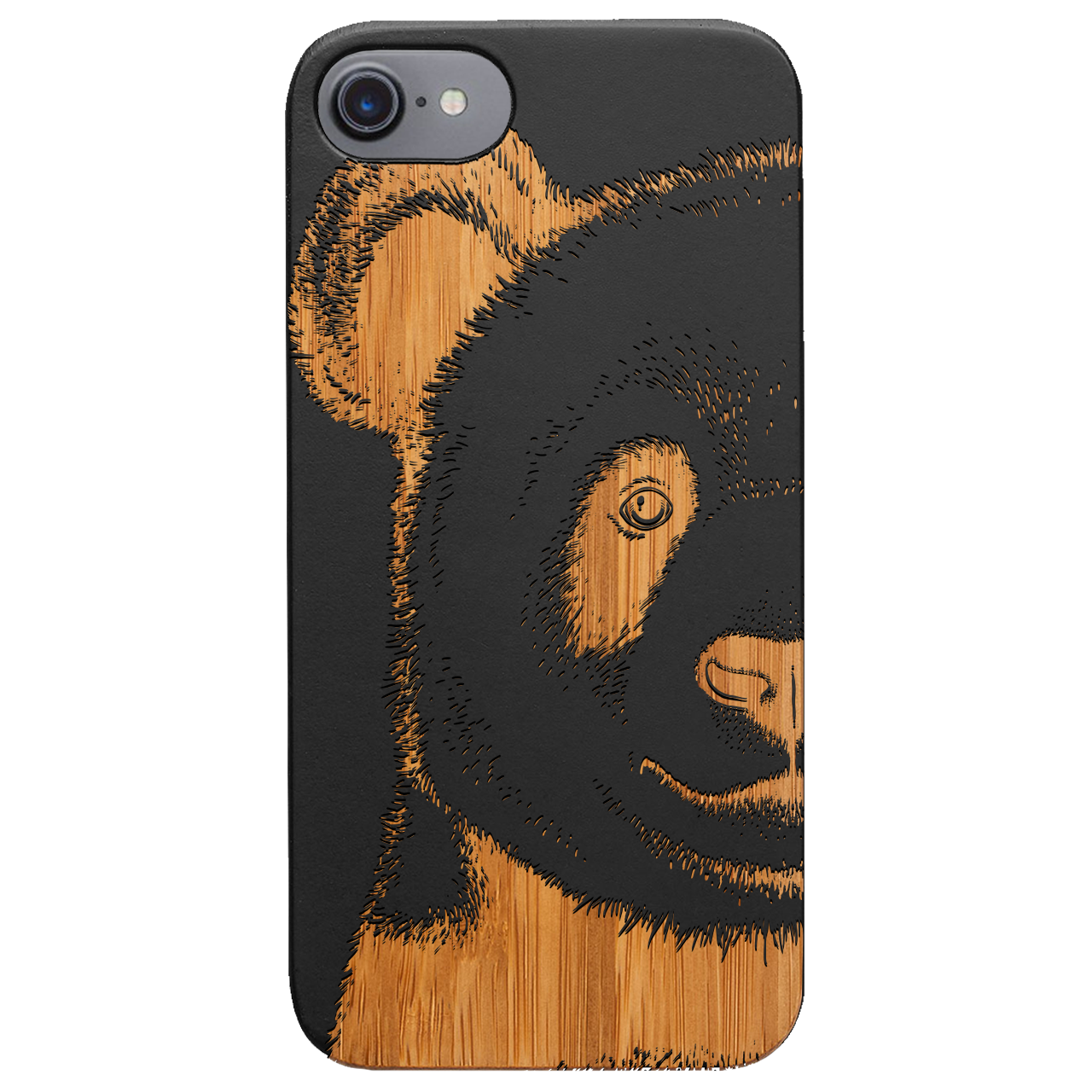 Panda - Engraved wooden phone case showcasing unique laser-engraved design and natural wood finish.