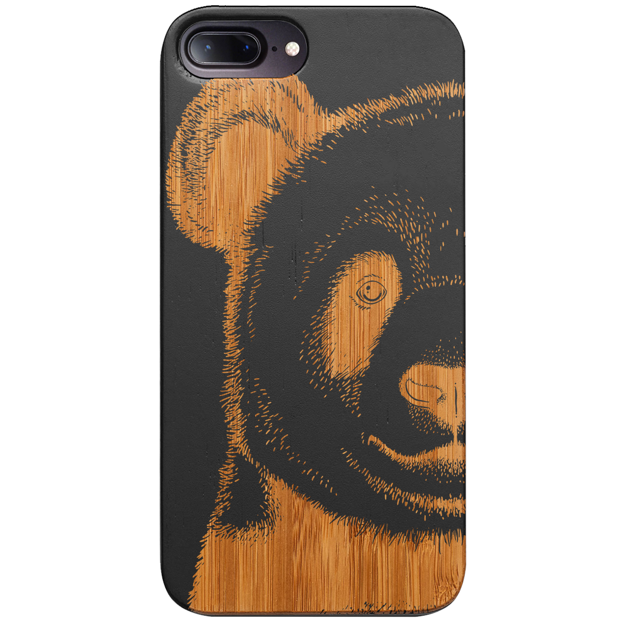 Panda - Engraved wooden phone case showcasing unique laser-engraved design and natural wood finish.